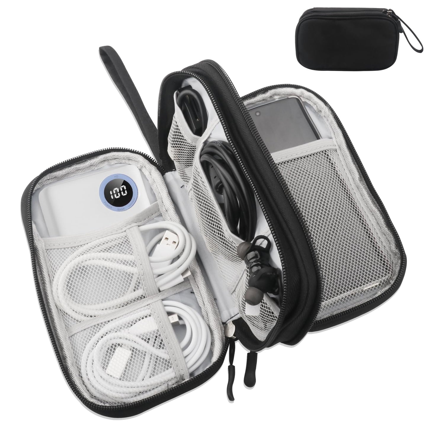 Miruchertter Travel Cable Organizer Bag Double Layer Electronics Organizer Case Compact & Portable Cords Organizer Pouch for Men Women Travel