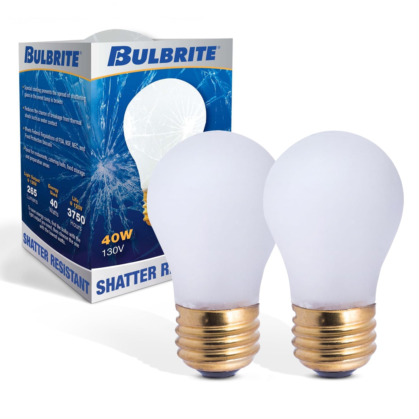 Bulbrite 40A15/TF Shatter Resistant 40W A15 Incandescent Light Bulb, E26 Base, 2700K Warm White, Dimmable, Frost Finish (2 Pack)