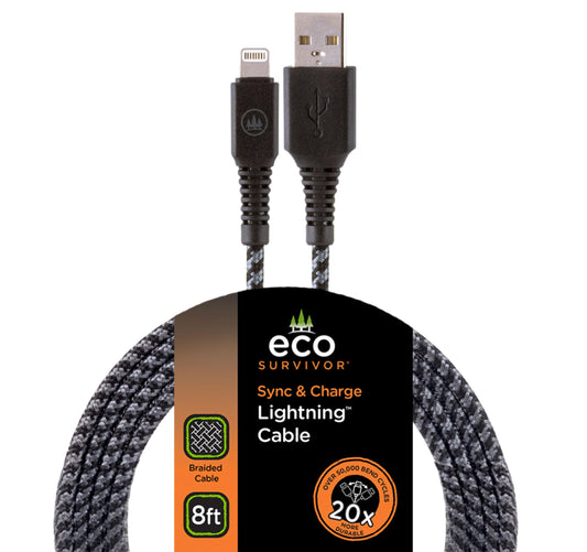 EcoSurvivor Lightning Cable, USB-A to Lightning Connector, 8 ft Cable, Apple MFiCertified, Compatible w/ iPhone 12/11/Xs Max/XS/XR/X/8 Plus/8/7…