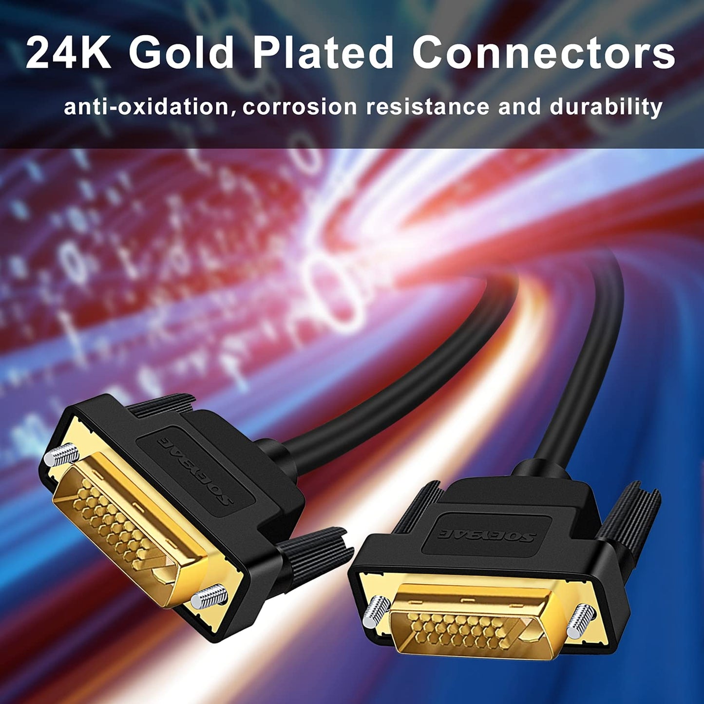 SOEYBAE DVI to DVI Cable 1M, 24+1 Pin Male to Male Digital Video Monitor Cable, High Speed Transmission Supports 1920x1200 WUXGA (1080p Full HD)