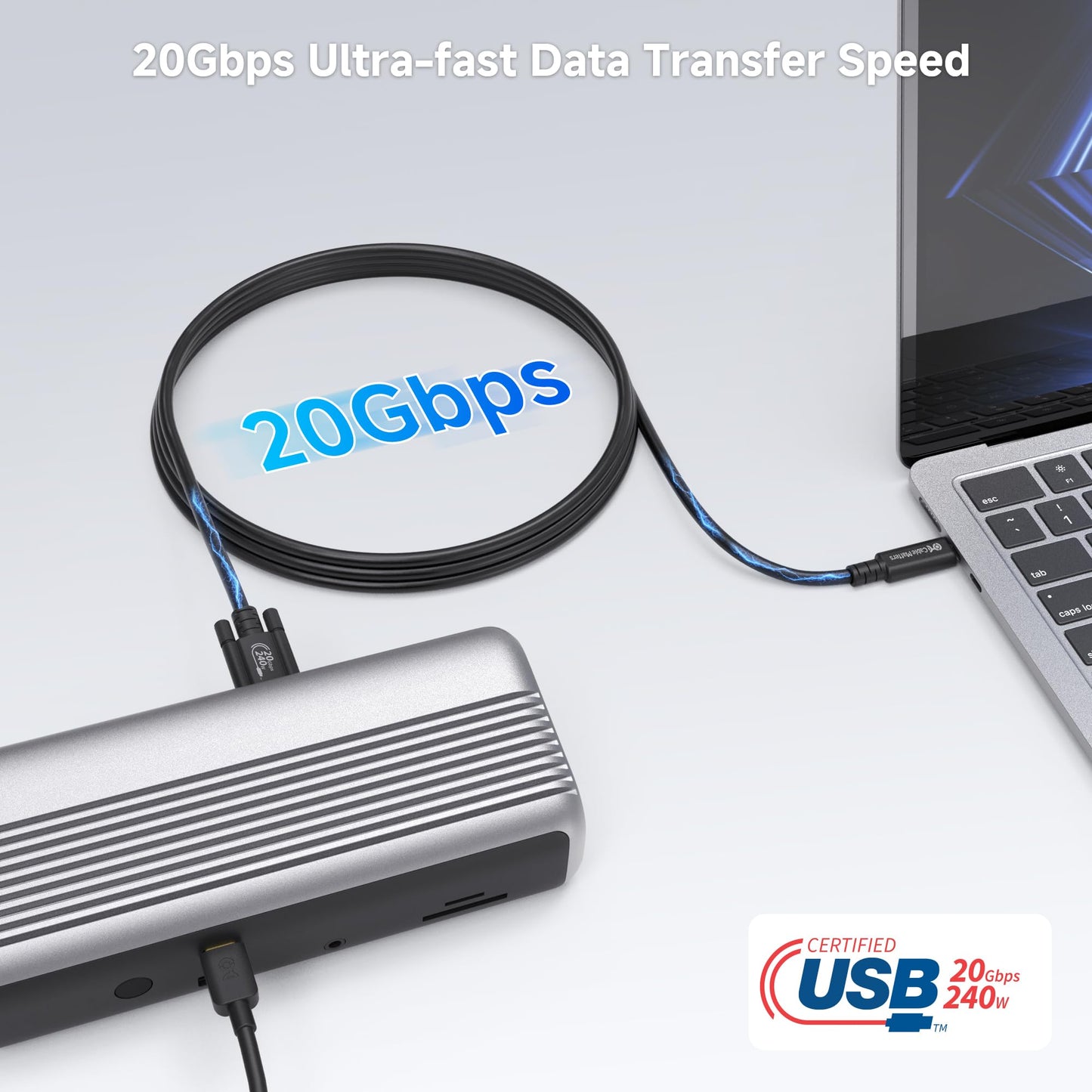 Cable Matters [USB-IF Certified] 20Gbps USB4 Cable with Side Screw Lock 6.6ft, Up to [8K@30Hz / 4K@120Hz Video, 240W Charging, 20Gbps Data Transfer]
