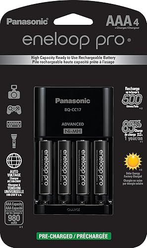 Eneloop Panasonic K-KJ17K3A4BA Advanced Battery Charger Pack with 4 AAA pro High Capacity Ni-MH Rechargeable Batteries
