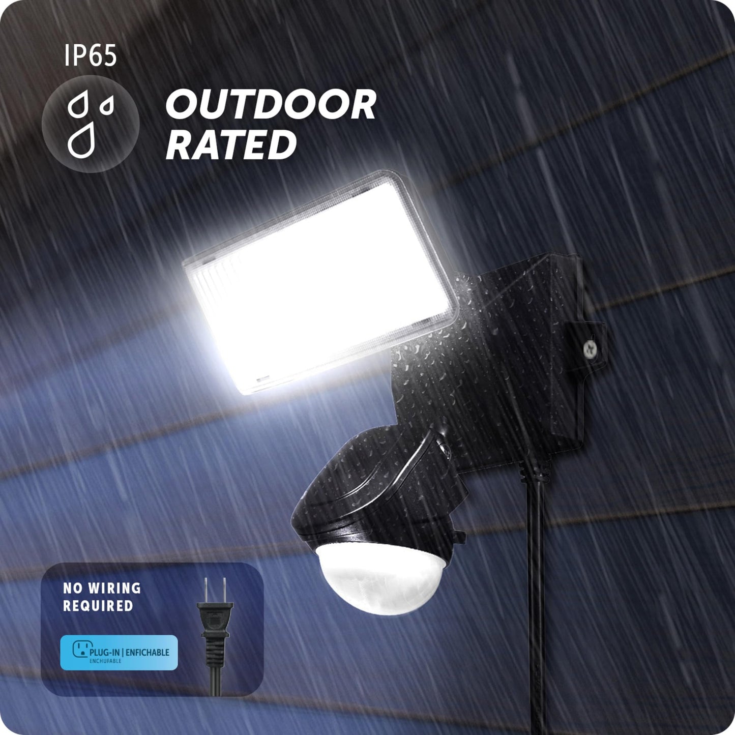 Globe Electric 17000198 180-Degree 14W Black 1200 Lumens Plug-in Outdoor Integrated LED Flood Light Security Light, 10-Foot Cord, Outside House Lights