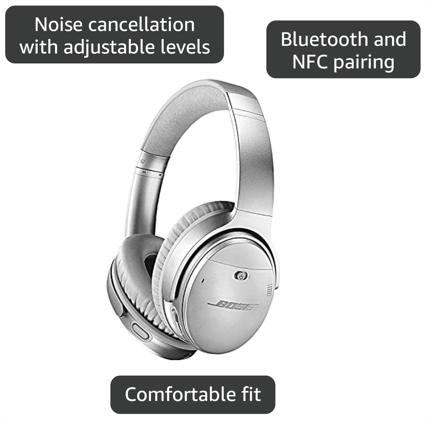 Bose QuietComfort 35 (Series II) Wireless Headphones, Noise Cancelling - Silver (Renewed)