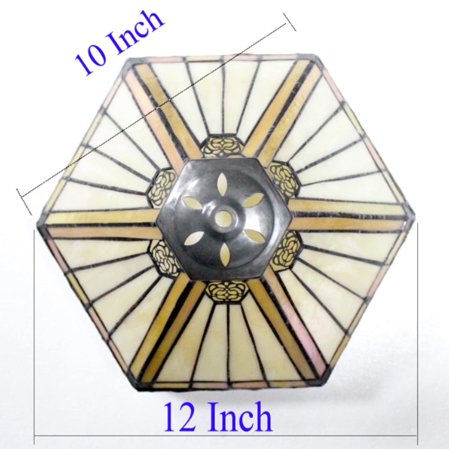 WERFACTORY Tiffany Lamp Shade Replacement 12X10X6 Inch Yellow Hexagon Stained Glass Mission Lampshade Only with Cap fit for Table lamp Pendant Light