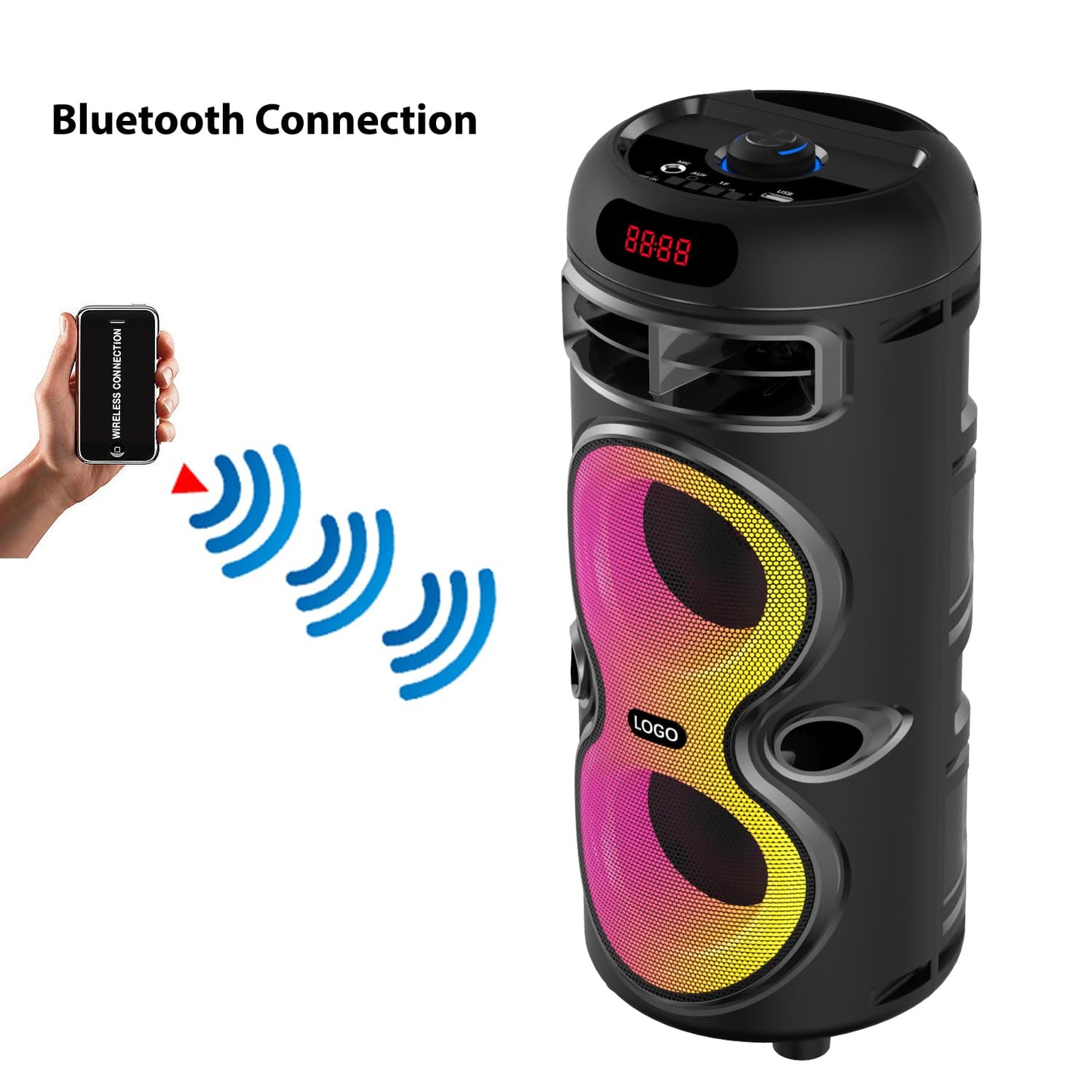 Boytone, Portable Bluetooth Party Speaker, with USB Port, RGB DJ Lights, Wireless Stereo, TWS Pairing, for Home Parties and Outdoor Entertainment