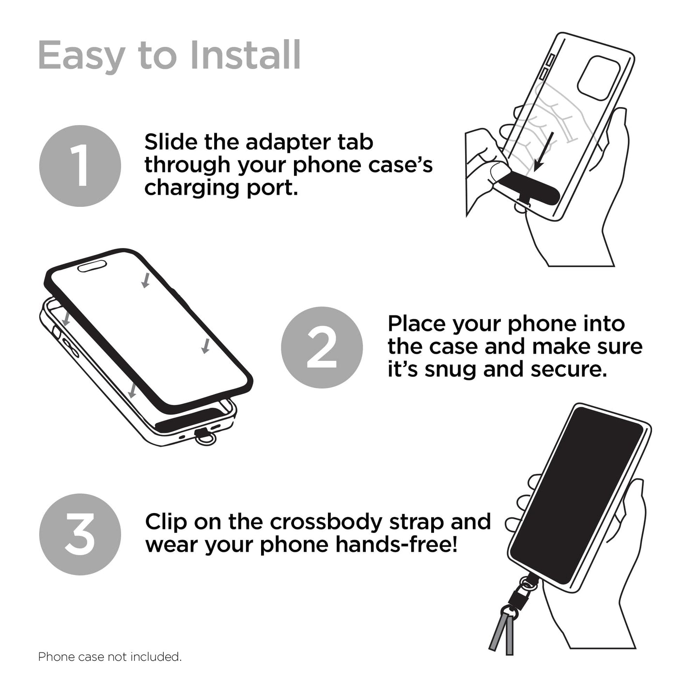HyperGear Crossbody Phone Lanyard Strap Hands-Free Theft Secure Cell Phone Crossbody for Gym, Concerts & Travel [iPhone, Galaxy, Pixel] (Silver/Black