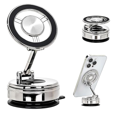Car Phone Holder - 360° Rotation Alloy Phone Mount for Car, Magnetic Compatible, Nano Gel Suction Cup, for Dashboard/Desk, Fits iPhone, All