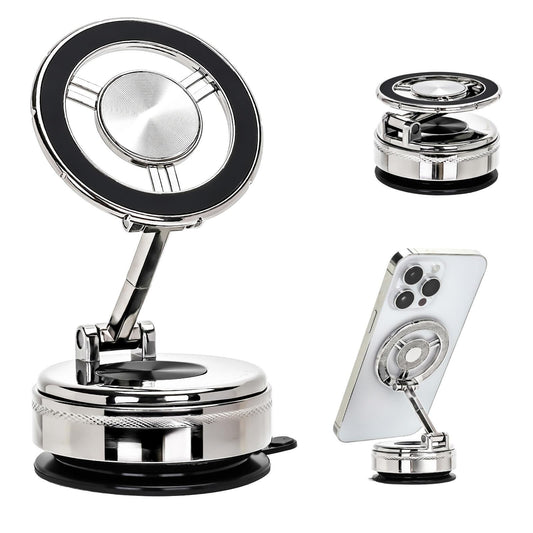 Car Phone Holder - 360° Rotation Alloy Phone Mount for Car, Magnetic Compatible, Nano Gel Suction Cup, for Dashboard/Desk, Fits iPhone, All