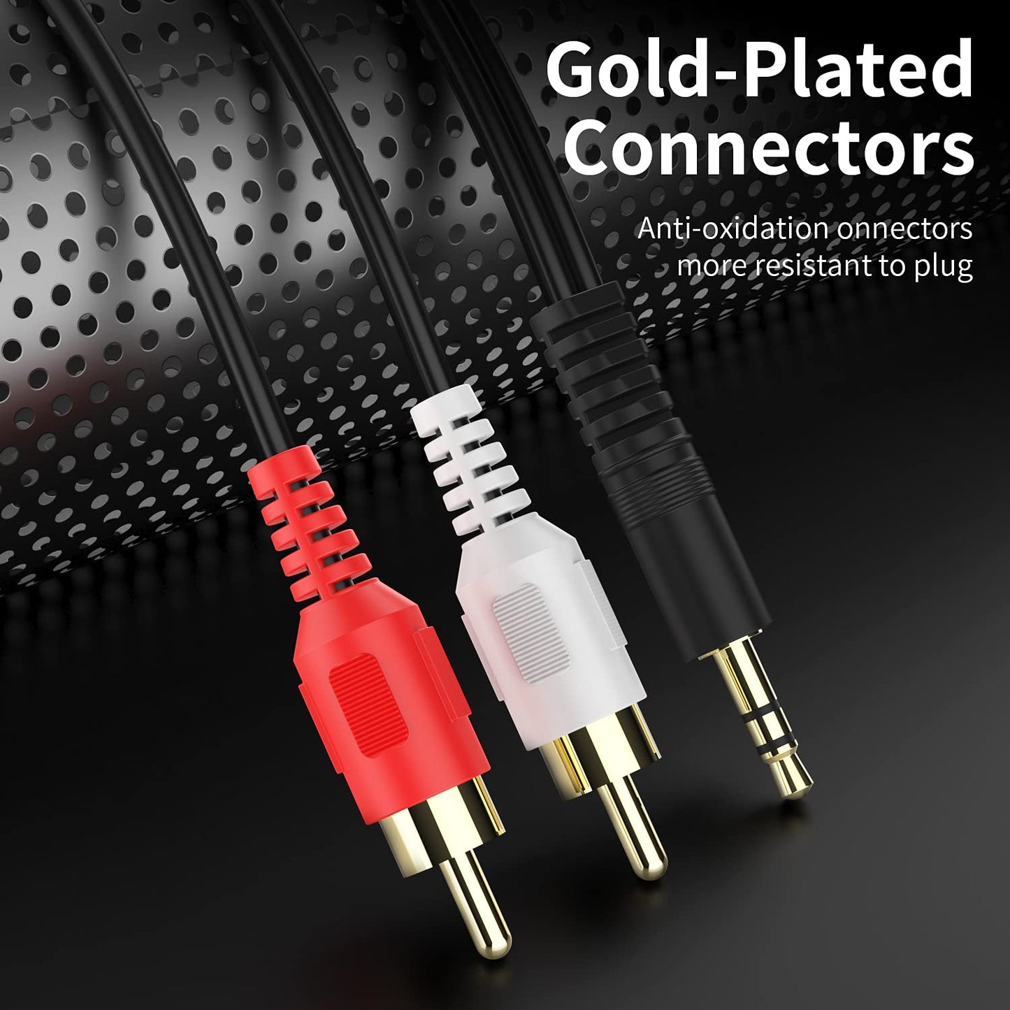 Abireiv 3.5mm to 2 Male RCA Cable 65FT, Stereo Audio Adapter Braided Hi-Fi Sound Auxiliary Y Splitter, Metal Shell Shielded Aux Cord Compatible