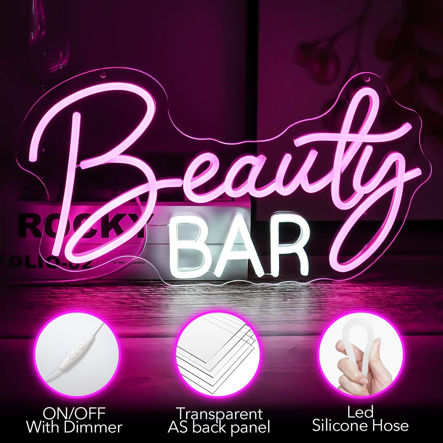 Noasktt Beauty Bar Neon Sign, Pink Light Up Neon Lights For Wall Decor, Girls Makeup Room Bedroom Decor - Energize Your Space With Magical