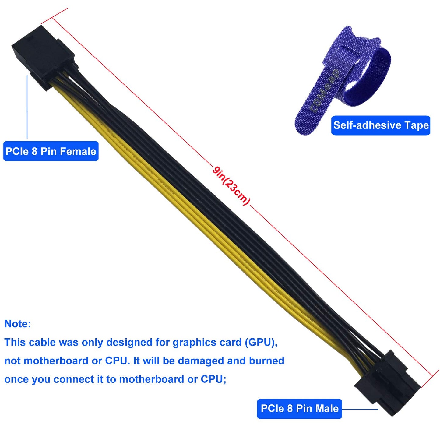 COMeap (2-Pack) 8 Pin PCIe Cable, PCIe 8 Pin Female to 8 Pin(6+2) Male Adapter Extension for PCI Express GPU VGA 9-inch (23cm)