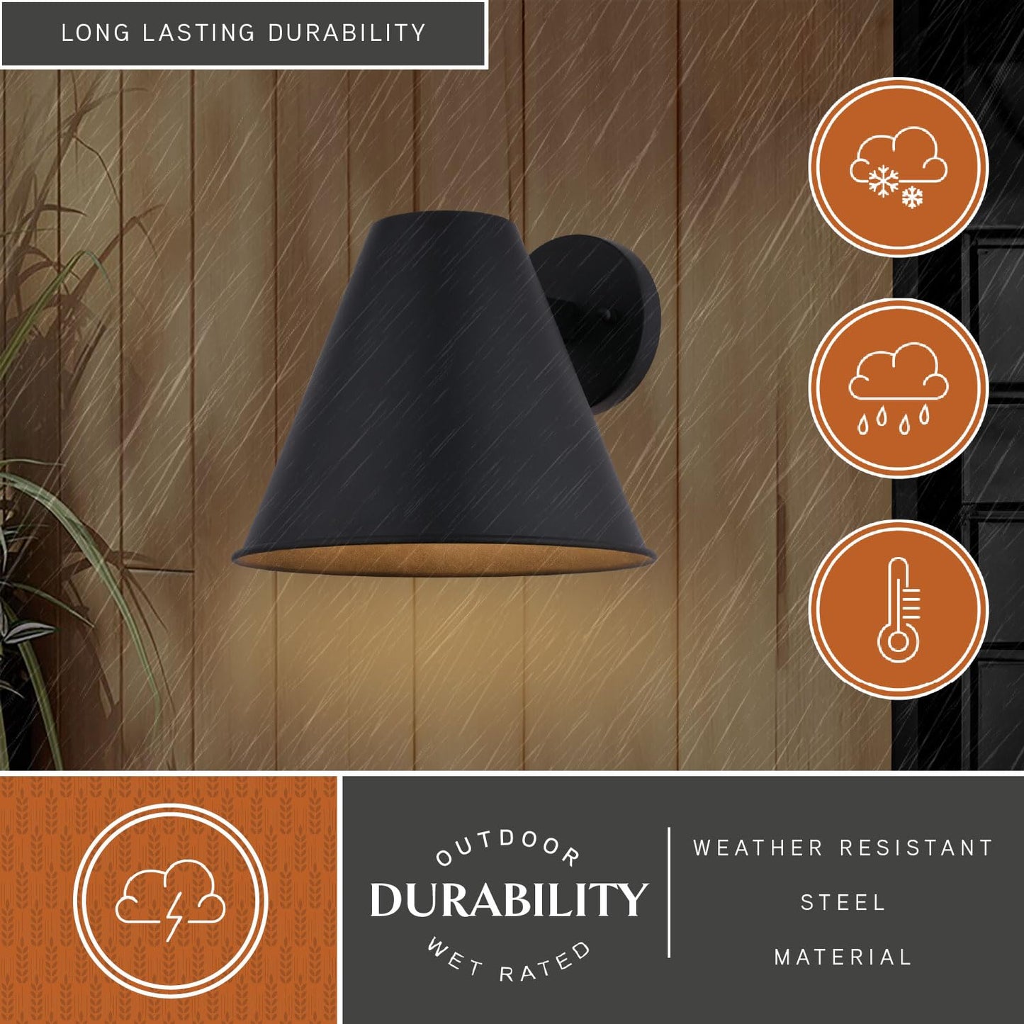 VAXCEL Smith 9 in. H 1-Light Textured Black Contemporary Outdoor Wall Sconce Made of Durable Steel, Metal Shade, LED Compatible, Dark Sky Compliant