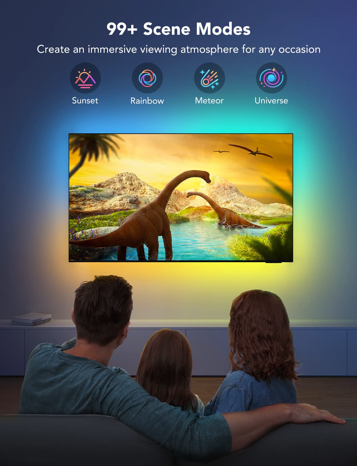 Govee TV LED Backlight, RGBIC Smart LED Strip Lights for 55-65 Inch TVs, Bluetooth and Wi-Fi APP Control, Works with Alexa & Google Assistant, Music