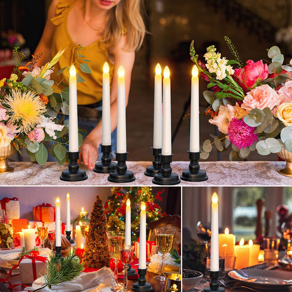 PChero LED Taper Candles with Remote Timers, 6 Pack Flameless Battery Operated Flickering Window Candles with Candlestick Holders for Thanksgiving