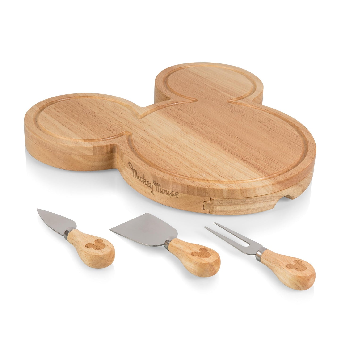 PICNIC TIME Disney Mickey Mouse Head Cheese & Charcuterie Board Set, Parawood Cutting Board with Hidden Drawer & 3 Cheese Knives, Fun Disney Gift…