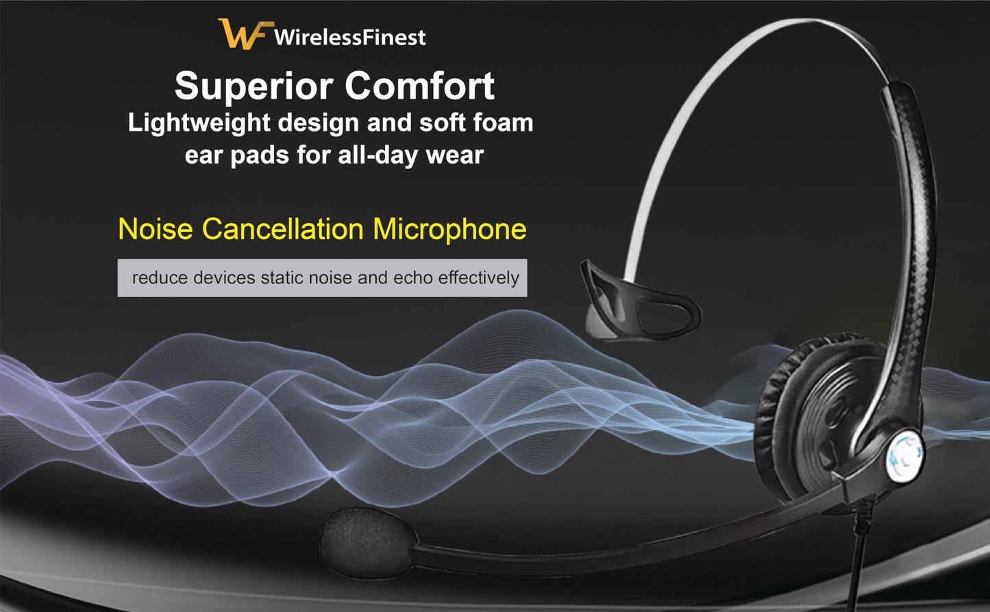 WirelessFinest USB Plug Hands-Free Call Center Noise Cancelling Corded Monaural Headset Headphone with Mic Mircrophone for Both Office PC VOIP