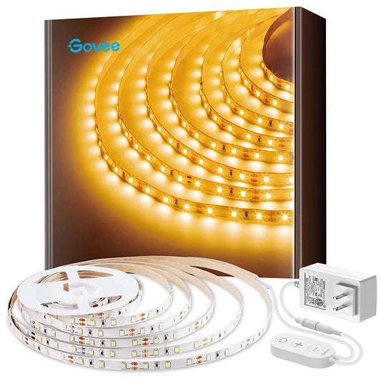 Govee Warm White LED Strip Lights, Bright 300 LEDs, 3000K Dimmable Light Strip 16.4ft with Control Box, LED Lights for Bedroom, Kitchen Cabinets