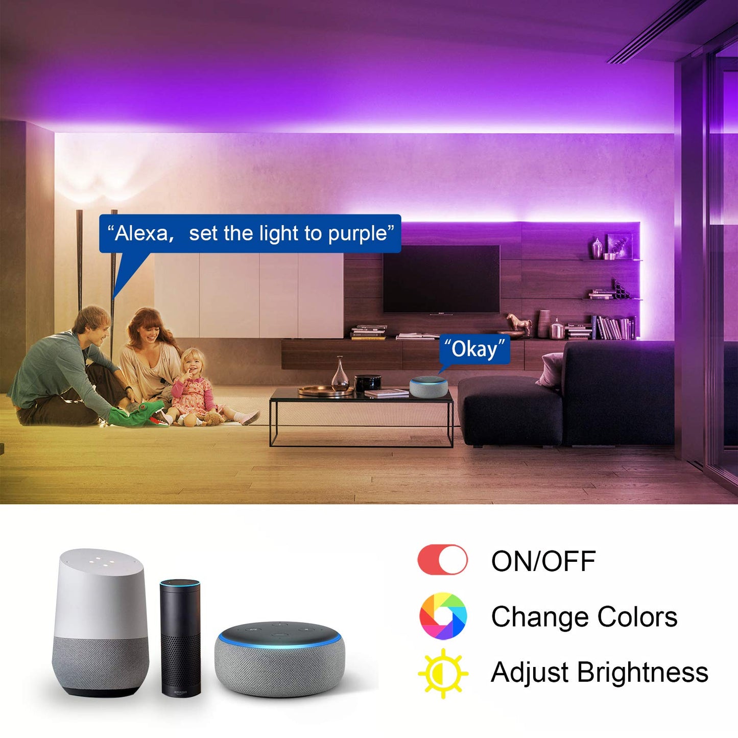 VOLIVO 65.6 FT WiFi LED Strip Lights,LED Light Strip Compatible with Alexa and Google Home,App/Remote/Voice Controlled Music Sync Color Changing