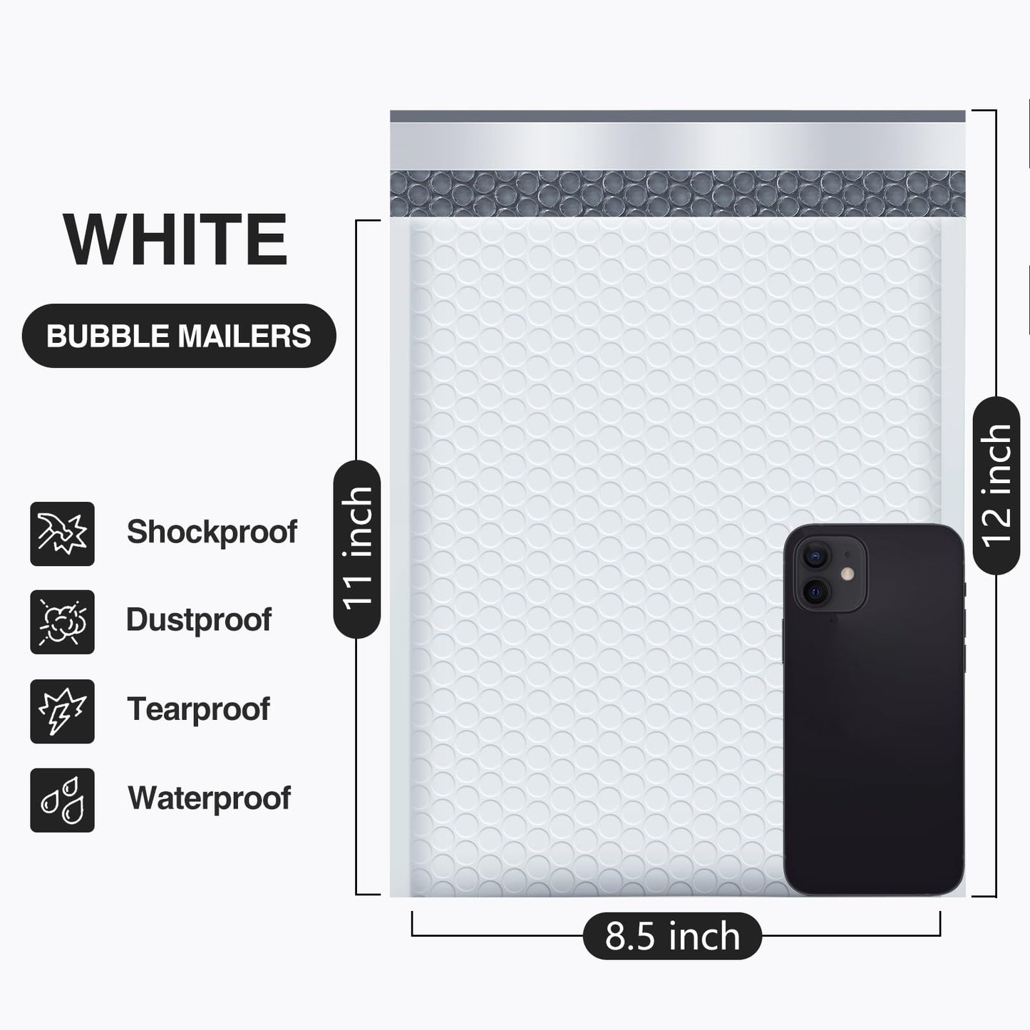 UCGOU Bubble Mailers 8.5x12 Inch White 25 Pack Usable Size 8.5x11 Poly Padded Envelopes #2 Medium Mailing Opaque Packaging Postal Self Seal Waterproof