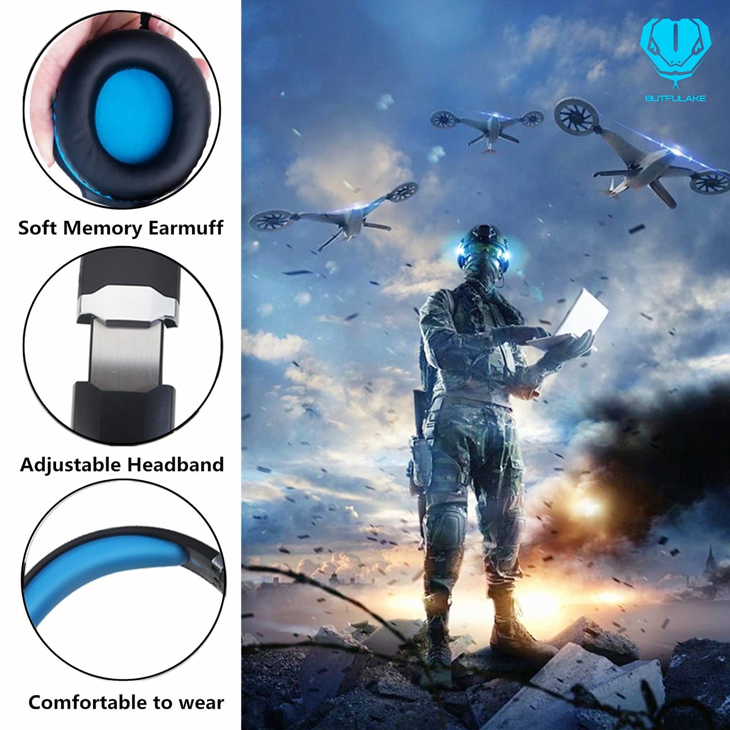 Gaming Headset for PS4, PC, Xbox One, PS5, for Nintendo Switch, Wired Over Ear Headphones with Stereo Surround Sound, Noise-Cancelling Microphone, LED