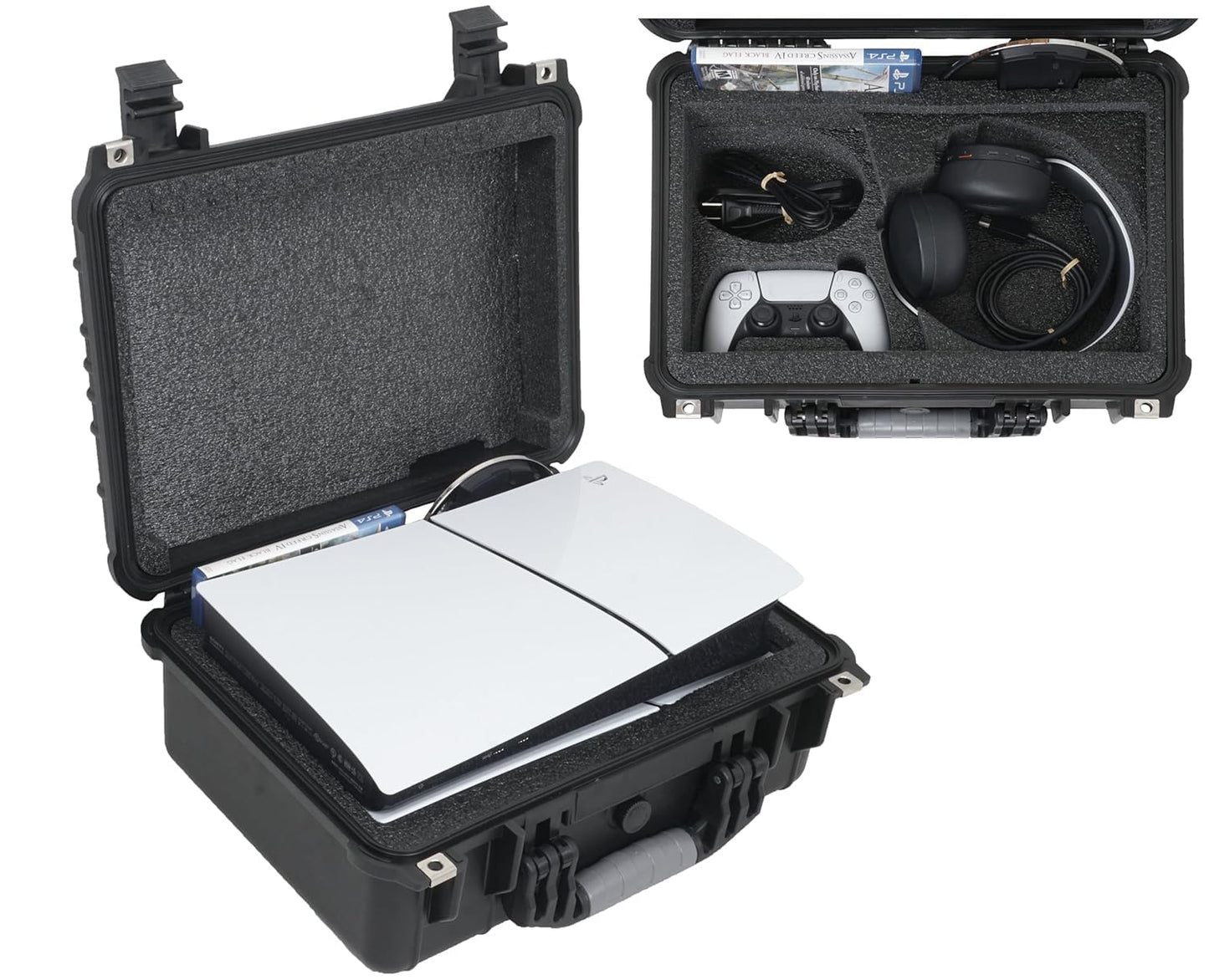 Case Club Hard Case to fit PS5 Slim - Waterproof Carrying Case Includes Headset Storage & Custom Slots for 1 Game, Stand & 1-2 Controllers