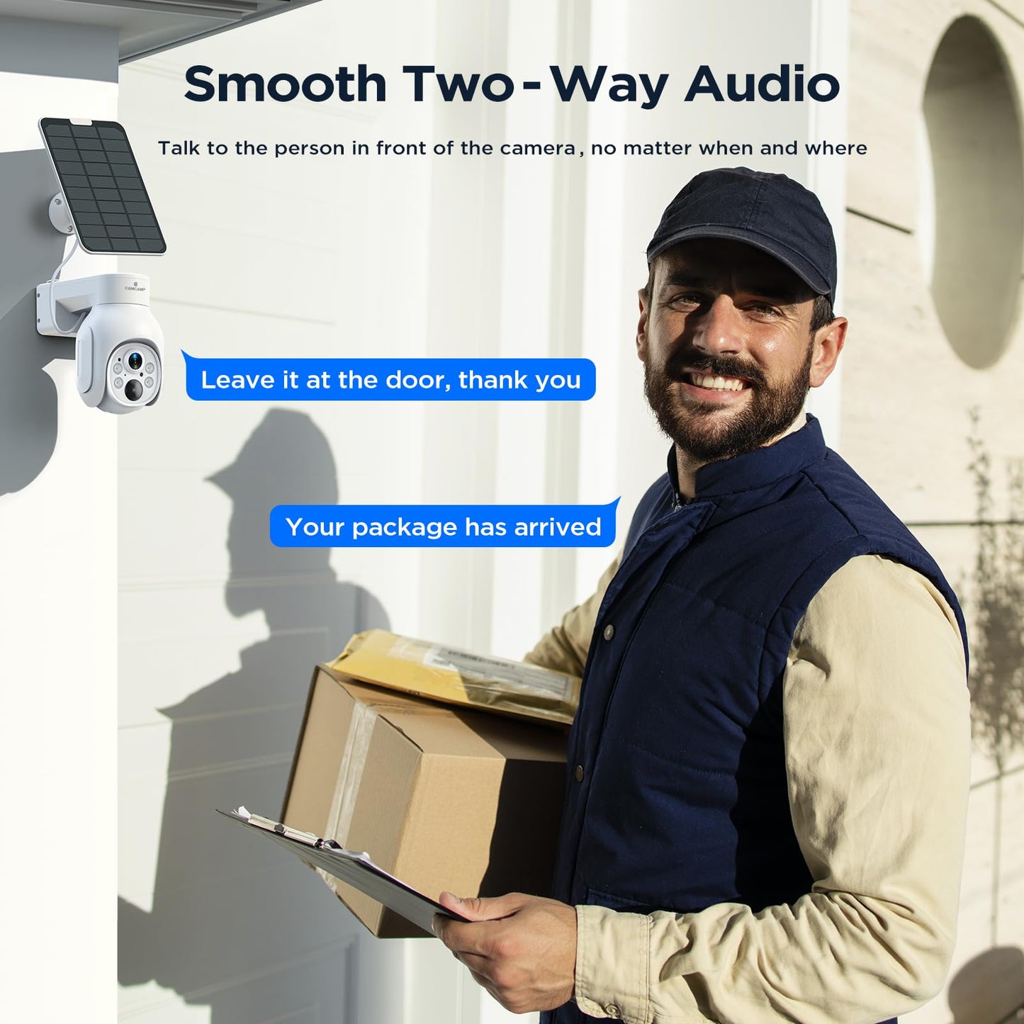 Camcamp 4MP Battery Powered WiFi Camera with Solar Panel, Spotlight, PTZ, 2-Way Audio, Smart Human Detection, Cannot Work Alone, Only Compatible SC23