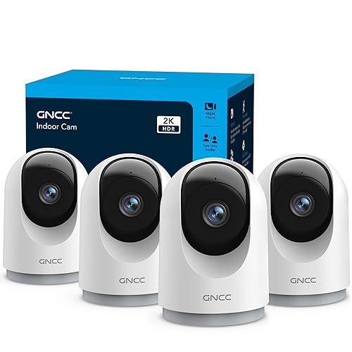 GNCC 2K Security Cameras 4pcs, Home Security Camera Indoor with 360° Motion Detection for Pets/Baby/Dog, Two-Way Audio, Night Vision, 24/7 SD Card