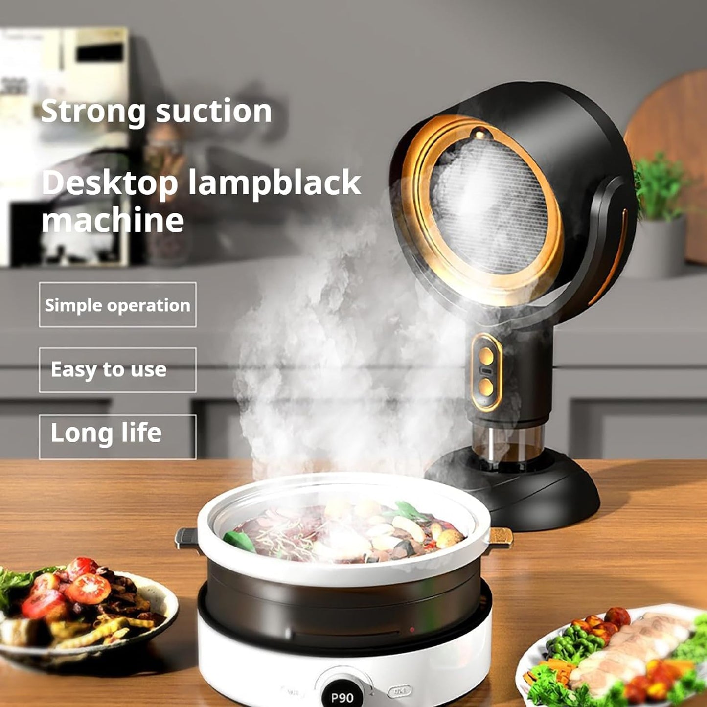 PuffHide Portable Smoke Purifier, 2-Speed Exhaust Fan with Adjustable Angle, Compact Air Cleaner for Kitchen Cooking, Indoor BBQ & Grill, Black Gold