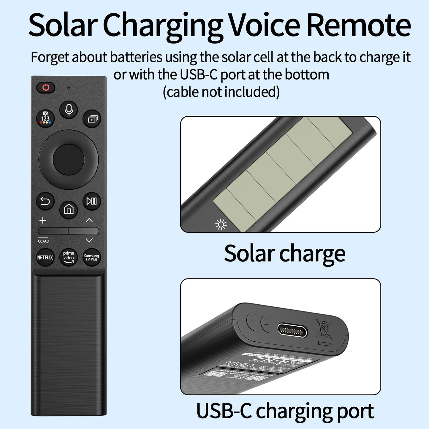 BN59-01357A Solar Voice Remote Control Replacement fit for Samsung Smart TVs Compatible with Samsung QLED Series Smart TV Also BN59-01357F BN59-01357P