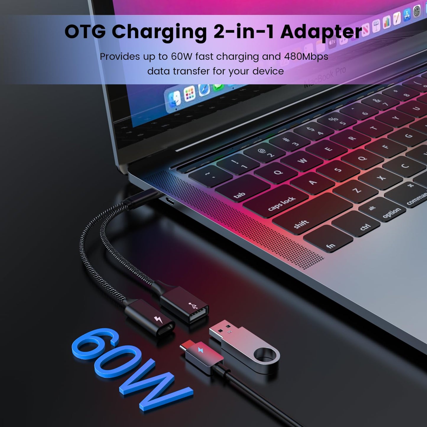 MOGOOD USB C OTG Splitter with 60W PD Fast Charging, USB-C to USB-A + USB-C Adapter - Charge & Transfer Data, Works with Steam Deck, Chromecast, ONN