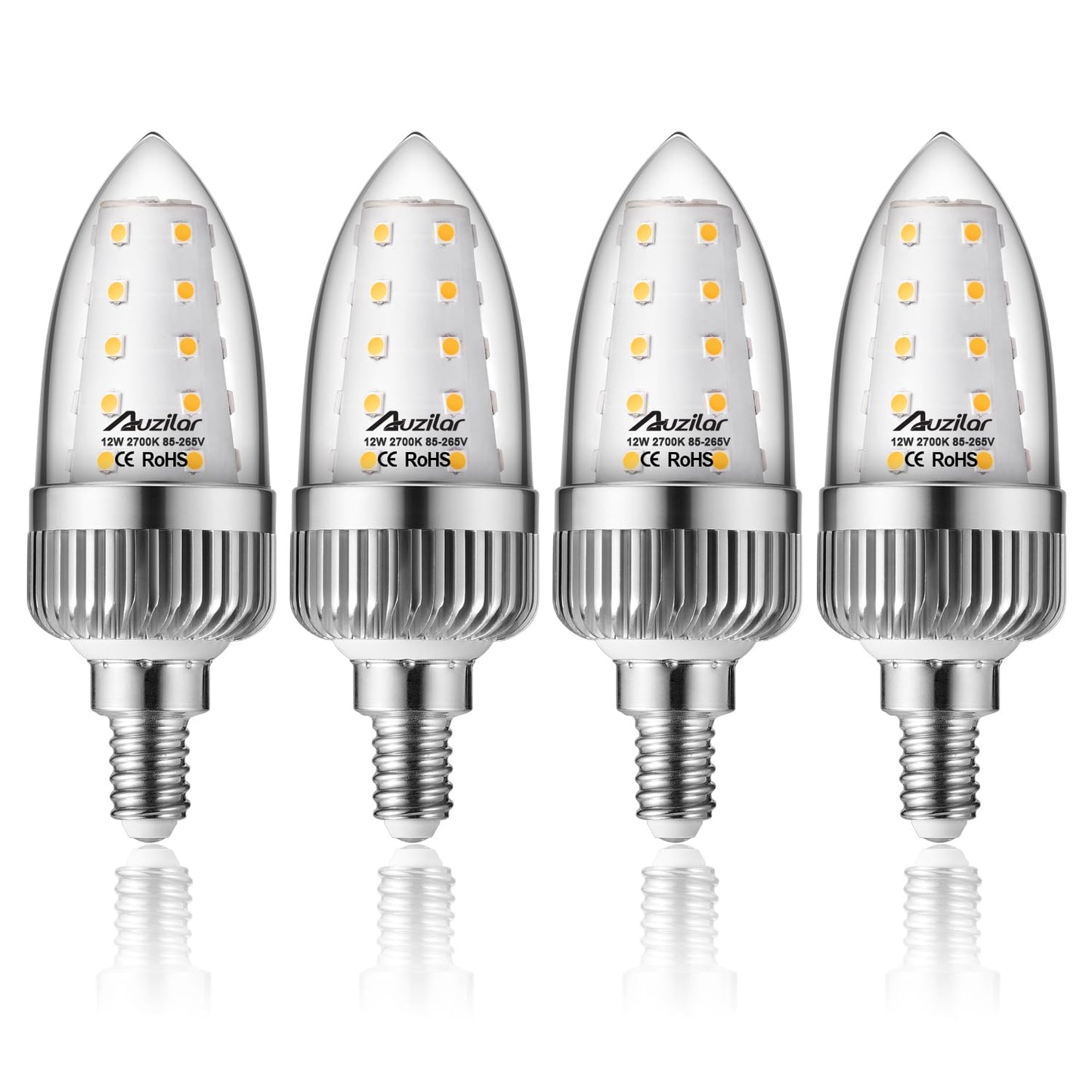 Auzilar E12 LED Candelabra Bulbs, 12W 100W Equivalent, 1200LM, Warm White Ceiling Fan Light Bulbs, Decorative Candle Base Non-Dimmable LED Chandelier