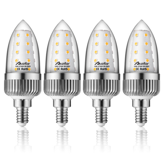 Auzilar E12 LED Candelabra Bulbs, 12W 100W Equivalent, 1200LM, Warm White Ceiling Fan Light Bulbs, Decorative Candle Base Non-Dimmable LED Chandelier