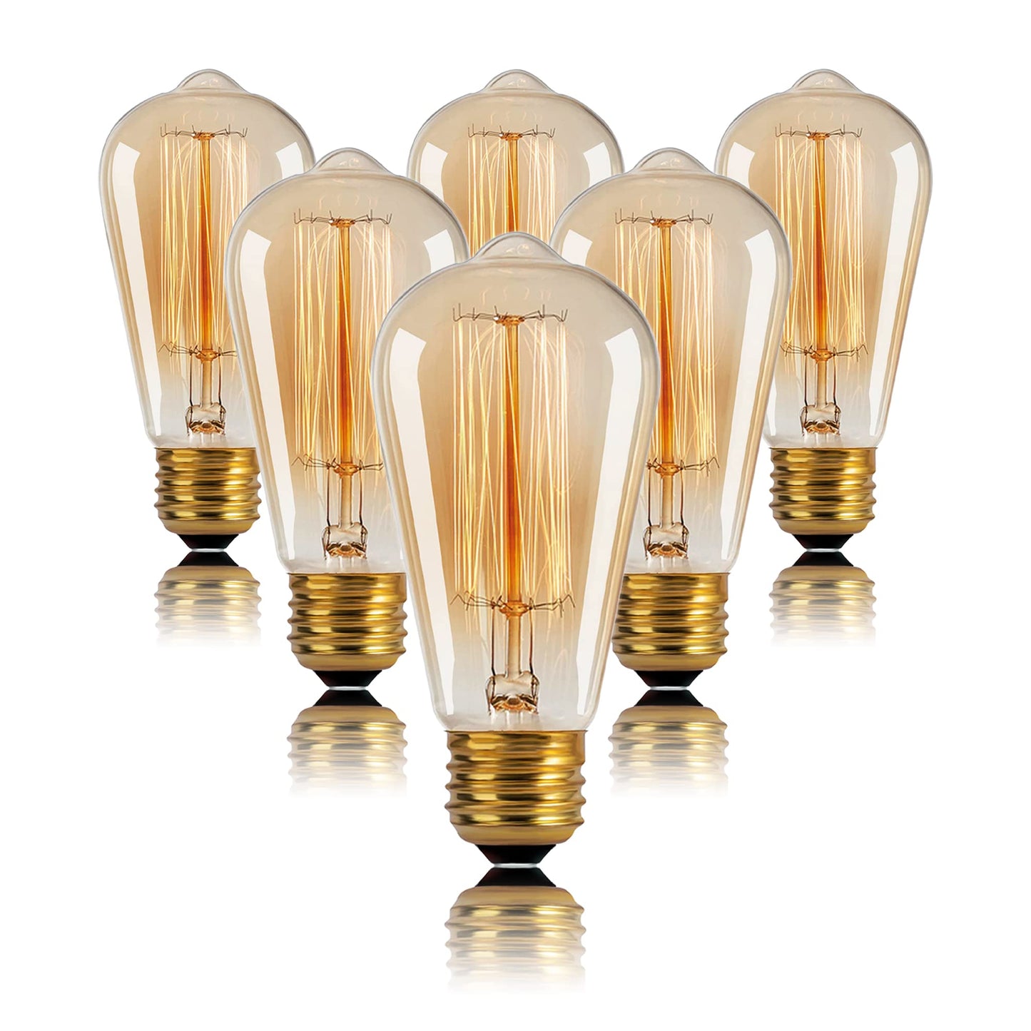 ST64 Incandescent Edison Bulb 60W E26 2200K Dimmable Amber Glass 6-Pack