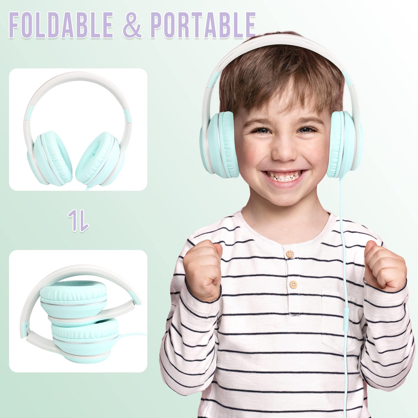 rockpapa L22 Wired Headphones for Kids Girls Boys Women with Microphone, Foldable Stereo 3.5mm Corded Headphones for School Classroom Chromebooks