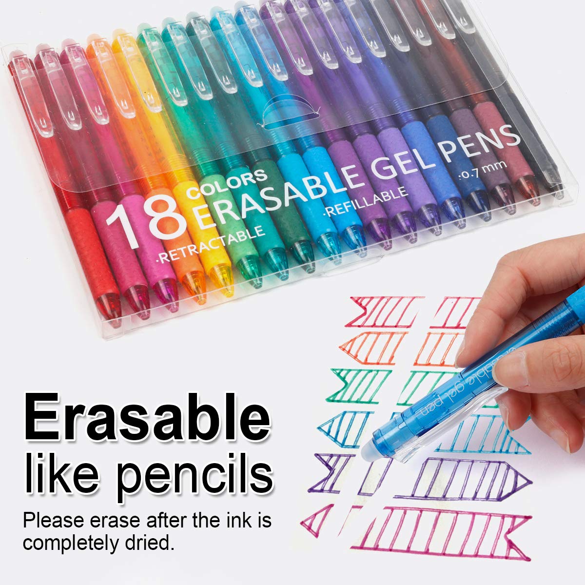 Vanstek 18 Colors Retractable Erasable Gel Pens Clicker, Fine Point(0.7), Make Mistakes Disappear, Premium Comfort Grip for Drawing Writing Planner