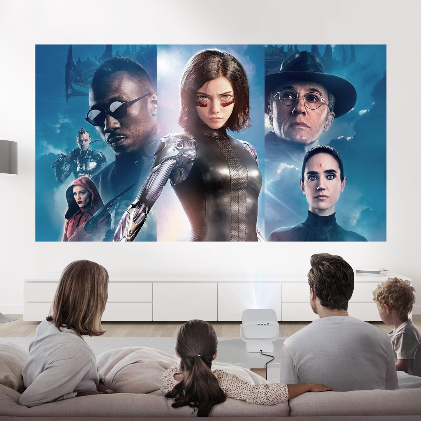 Portable WiFi Bluetooth Projector, 4K Support Smart Mini Projector with Rotatable Stand, 1080P FHD Home Cinema Projector for Movie Film, Work
