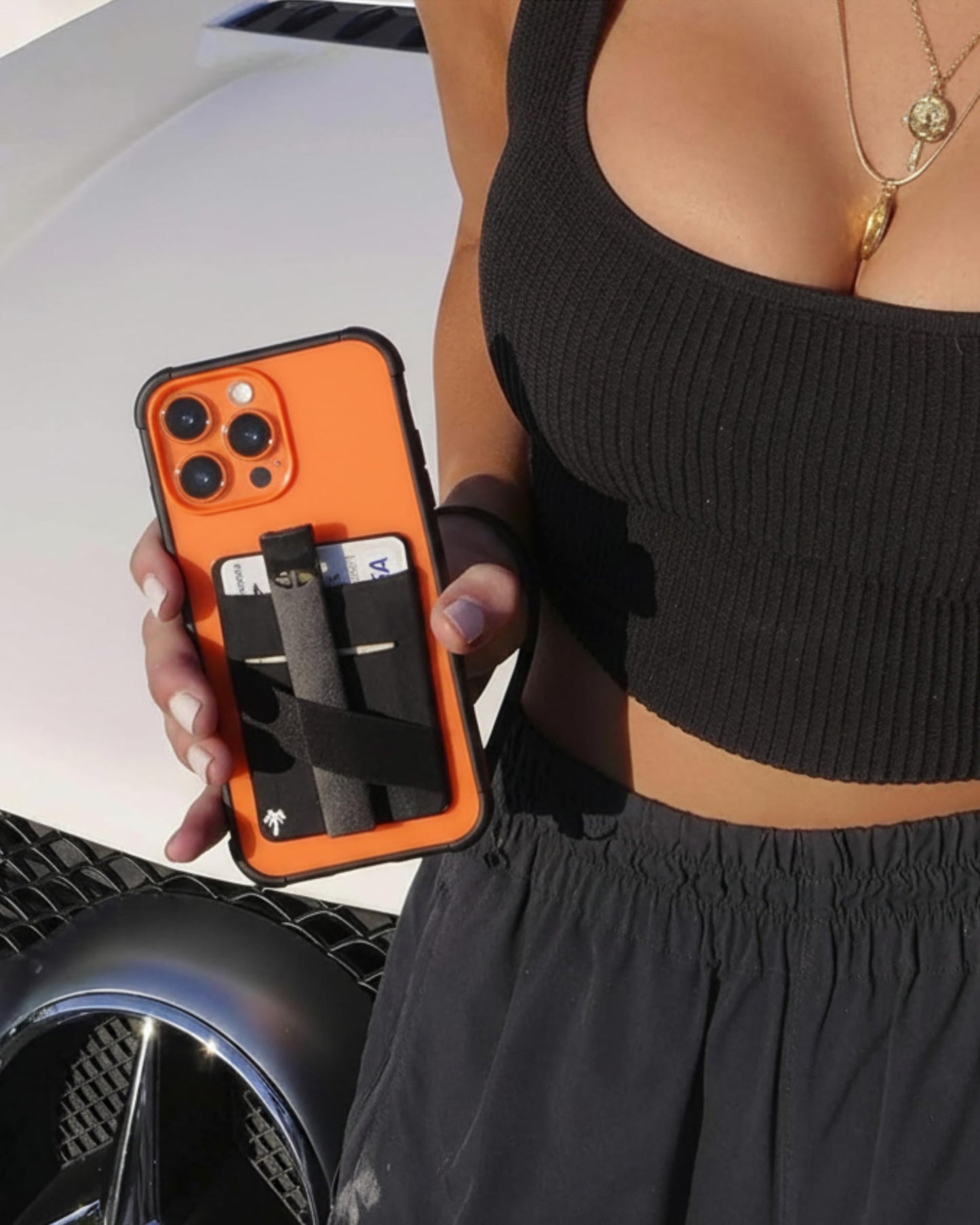 LIFESTYLE DESIGNS The StickyWallet - Premium Spandex Stick-on Phone Wallet Card Holder for any Case - Unique Double Pocket Design + Finger Strap (1