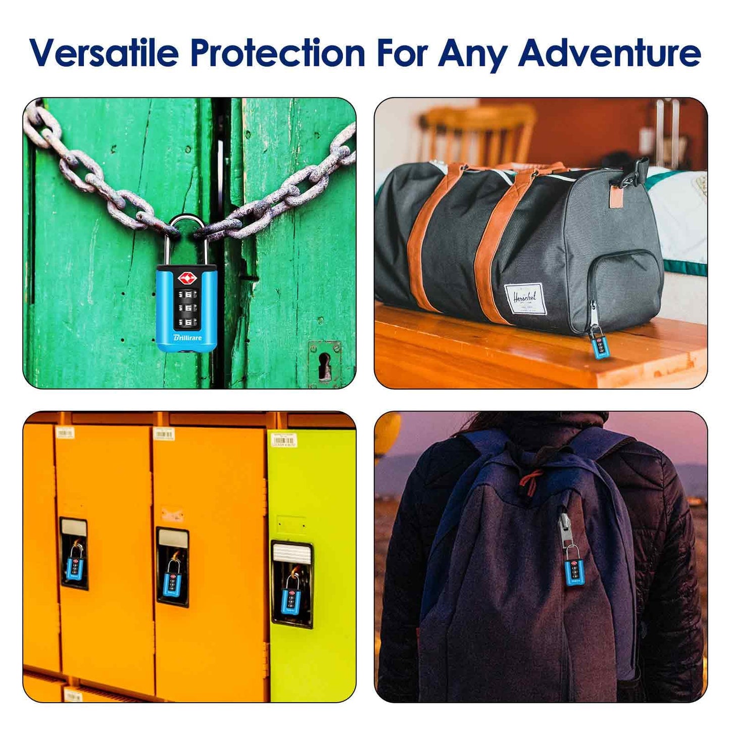 BRILLIRARE TSA Approved Luggage Locks 2 Pack – 3 Digit Waterproof Combination Padlocks, Resettable Travel Locks for Bags, Lockers & Gym (Blue)