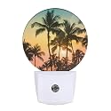 EKOBLA Palm Tree Sunset Night Light, Tropical Beach Night Lights Plug Into Wall with Auto Sensor, 0.5W Sleep Friendly