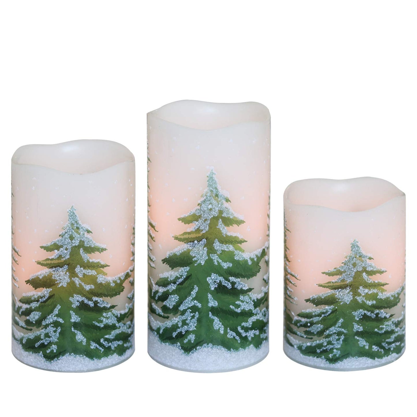 DRomance Christmas Flameless Candles with 6 Hour Timer, 3 Pack Real Wax LED Pillar Candles Warm Light Flickering Holiday Decor(Green Christmas Tree, 3