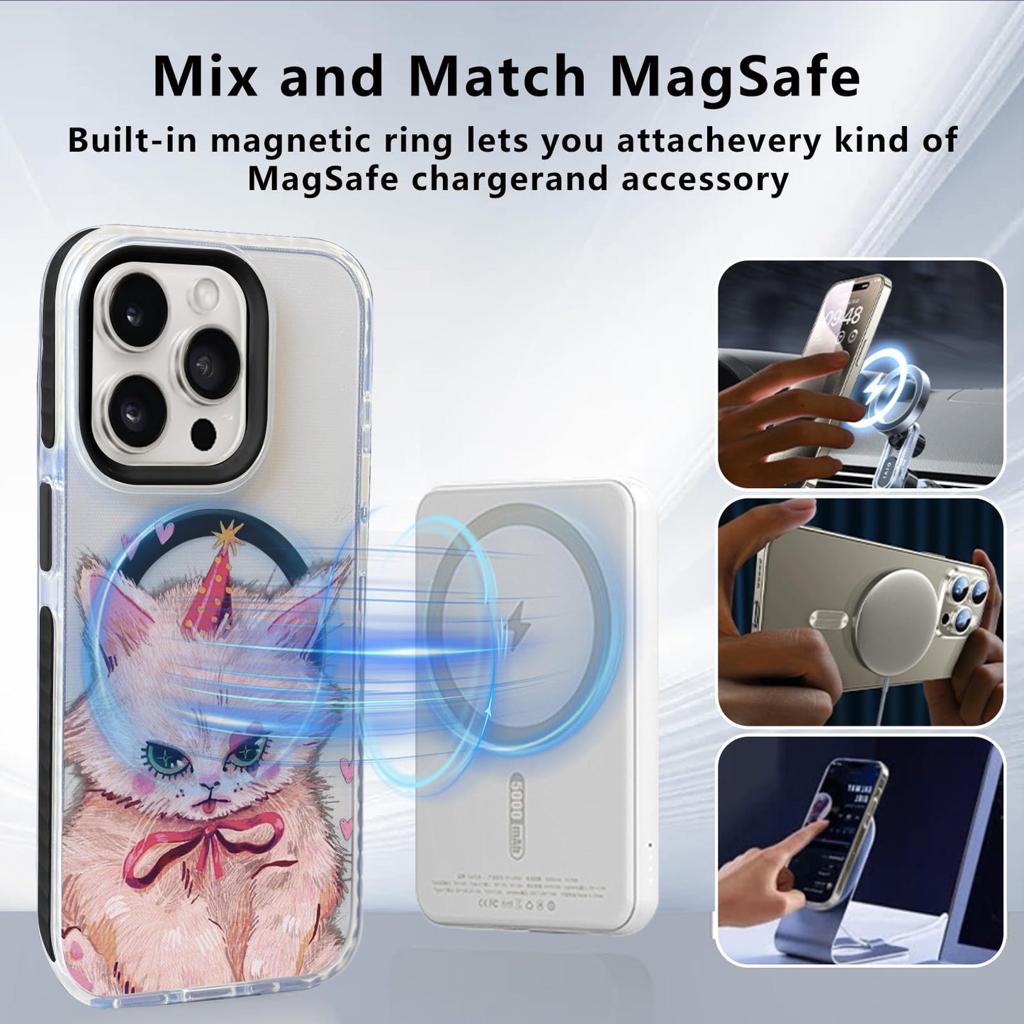 Nimeey Pink Kitten Cat for iPhone 13 Pro Case,MagSafe Compatible,Matte Soft Slim Shockproof Cover,Anti-Fingerprint,Anti-Yellowing,Anti-Scratch