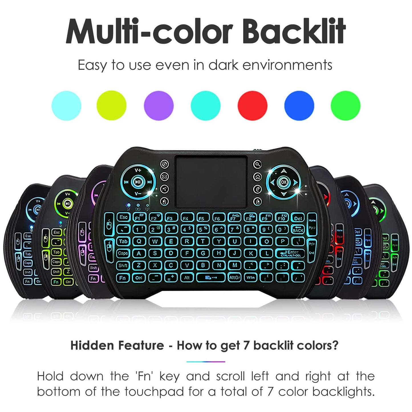 BL Mini Wireless Keyboard Remote Control with Touchpad Mouse Combo, Backlit 2.4GHz Mini Keyboard Wireless USB Dongle Rechargeable Li-ion Battery