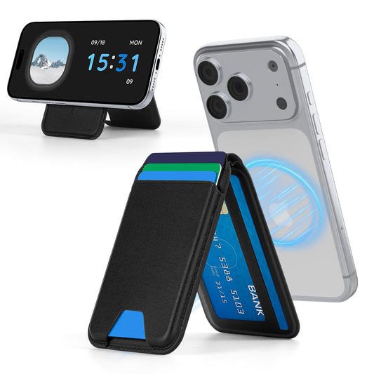 Aistprag Magnetic Wallet with Stand, Slim Magnetic Card Holder for iPhone 12-17 Series, PU Leather Phone Card Case, Holds Up to 4 Cards(Black)