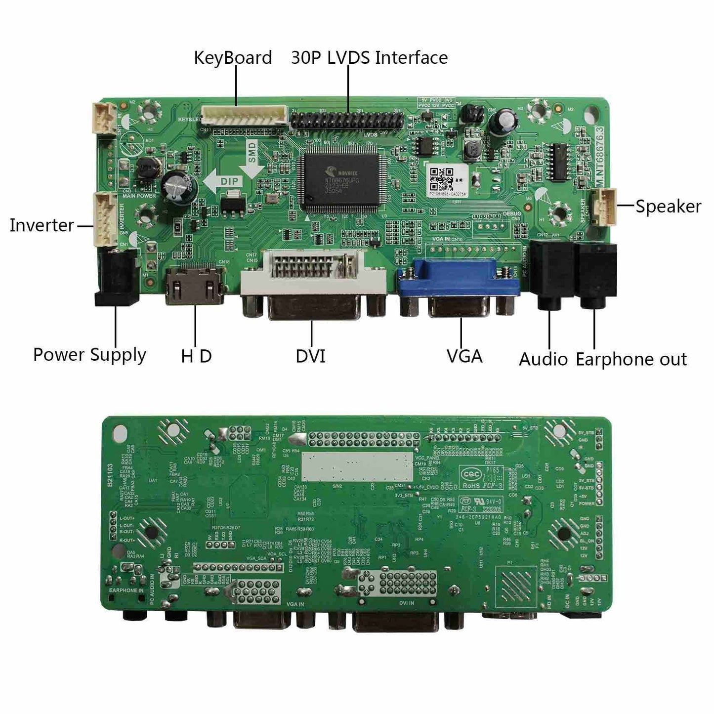 VSDISPLAY VGA DVI LVDs Controller Board 40Pin for 15.6" 1366x768 LP156WH2 LP156WH3 LP156WH4 TL B156XW02 N156B6-L0b LCD Screen