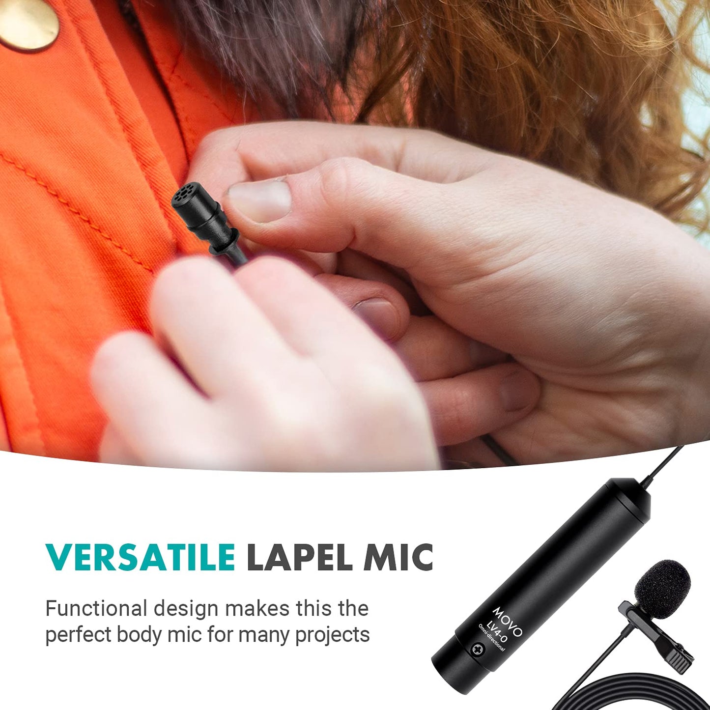 Movo LV4-O Phantom Power Omnidirectional XLR Lavalier Microphone with Metal Lapel Mic Clip and Windscreen - Great External Lav Mic for Filming