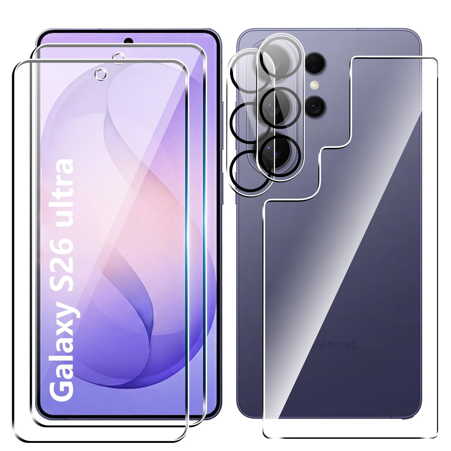 Suttkue for Samsung Galaxy S26 ultra Screen Protector?Back Screen Protector?Camera Lens Protector,9H Hardness,HD-Tempered Glass,Case Friendly,(2+2+1