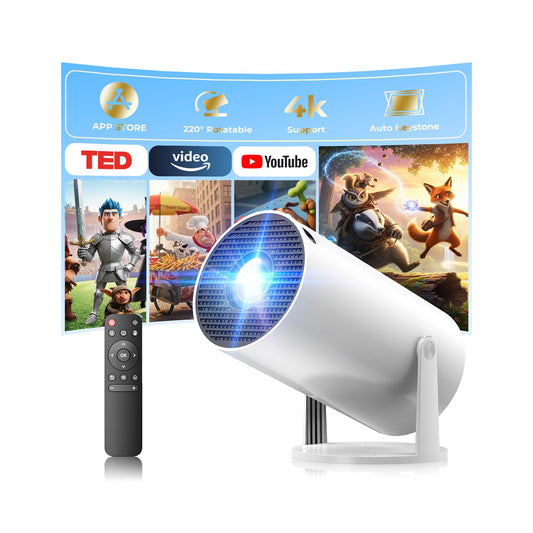 Mini Projector with WiFi and Bluetooth, Portable Projector Built-in Apps Support 4K 1080P Auto Keystone 220° Rotatable Small Projectors Compatible