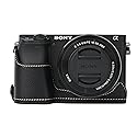 BMAOLLONGB A6400 Case, Handmade PU Carbon Fibre Leather Half Camera Case Bag Cover Bottom Opening Version for Sony Alpha A6400 With Hand Strap (Black)
