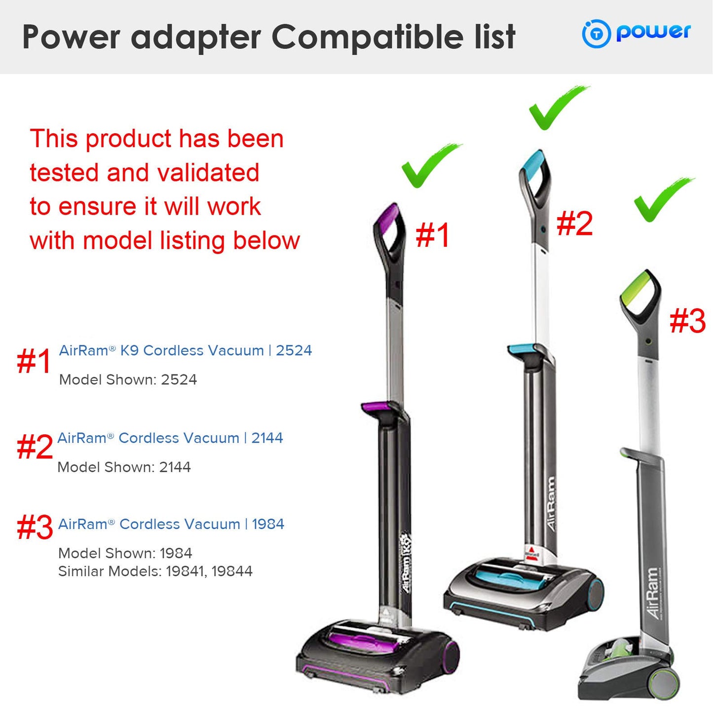 T POWER AC Adapter Charger for for Bissell AirRam Cordless Hard Floor Stick Hand Vacuum Cleaner 2524 2144 1984 19841 19844 2144 1985 1985T PN…